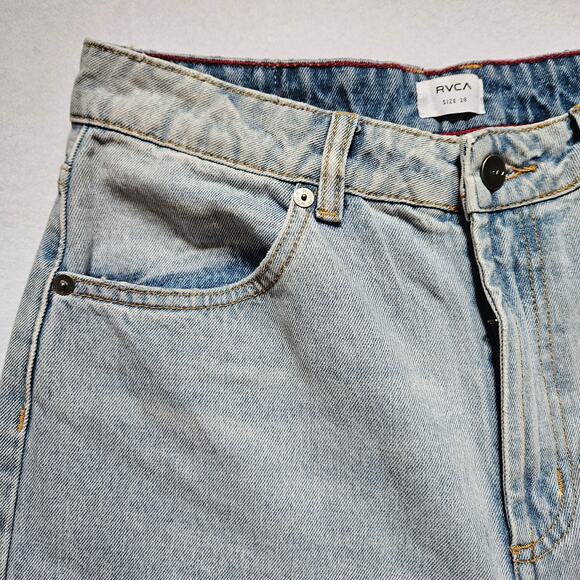 RVCA Denim Light Wash Relaxed Fit Distressed Ripped Mid Rise Baggy Jeans 28 - Picture 9 of 16